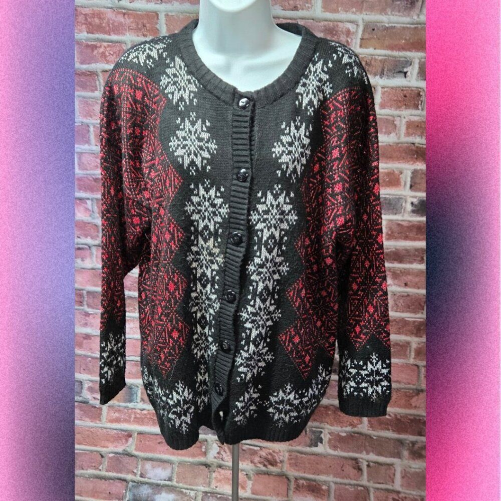 Vintage Women's Jonathan Cass Snowflake Cardigan Sweater – Metallic Holiday XL
